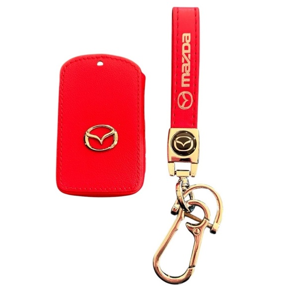 Mazda Faux Red Leather Keychain Fob Holder Replacement 3PC Set - Picture 1 of 3